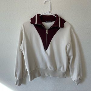 Zara Cream & Maroon Zip Up